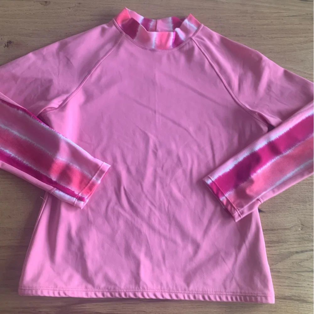 Lands End Tye Dye Rashguard Long Sleeve Pink Girls Medium Preloved